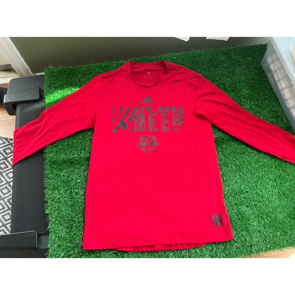 Adidas New York Red Bulls Red Runs Deep Long Sleeve Shirt Mens Small AEROREADY